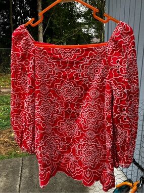 Trina Turk Salmon Lace Embroidered Peasant Blouse
